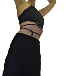 Relisting! Vegan Black Suede High Neck  Crop Top with Zip Back Size Medium